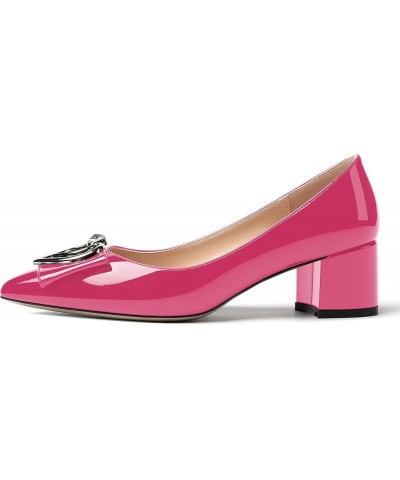 Women's Pointed Toe Block Slip On Solid Patent Bow Chunky Low Heel Pumps Shoes 2 Inch Magenta $26.46 Pumps