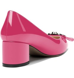 Women's Pointed Toe Block Slip On Solid Patent Bow Chunky Low Heel Pumps Shoes 2 Inch Magenta $26.46 Pumps