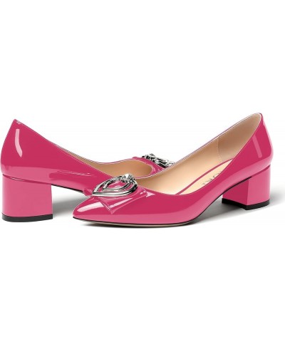 Women's Pointed Toe Block Slip On Solid Patent Bow Chunky Low Heel Pumps Shoes 2 Inch Magenta $26.46 Pumps