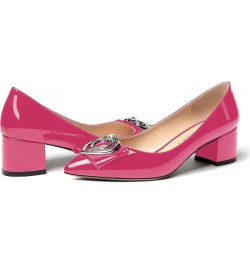 Women's Pointed Toe Block Slip On Solid Patent Bow Chunky Low Heel Pumps Shoes 2 Inch Magenta $26.46 Pumps