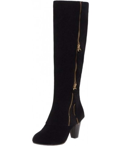 Women Classic Knee Boots Block Heels Zipper Black $17.16 Boots