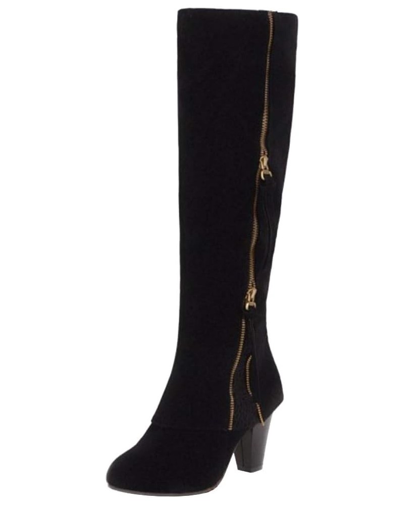 Women Classic Knee Boots Block Heels Zipper Black $17.16 Boots