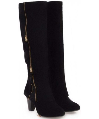 Women Classic Knee Boots Block Heels Zipper Black $17.16 Boots