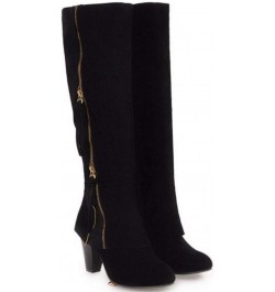 Women Classic Knee Boots Block Heels Zipper Black $17.16 Boots