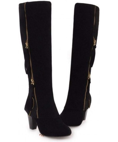 Women Classic Knee Boots Block Heels Zipper Black $17.16 Boots