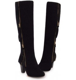 Women Classic Knee Boots Block Heels Zipper Black $17.16 Boots