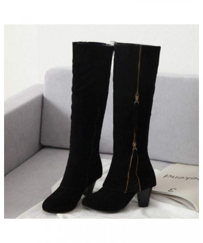 Women Classic Knee Boots Block Heels Zipper Black $17.16 Boots