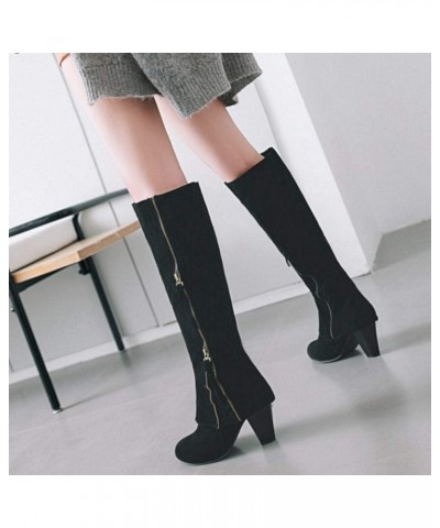 Women Classic Knee Boots Block Heels Zipper Black $17.16 Boots