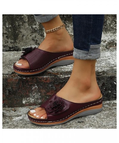 Women Sandals Comfort With Elastic Ankle Strap Casual Bohemian Beach Shoes Women Wedge Sandals Z 03-purple $16.59 Sandals