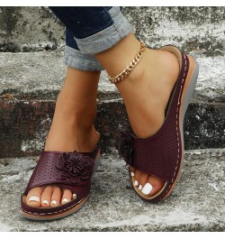 Women Sandals Comfort With Elastic Ankle Strap Casual Bohemian Beach Shoes Women Wedge Sandals Z 03-purple $16.59 Sandals