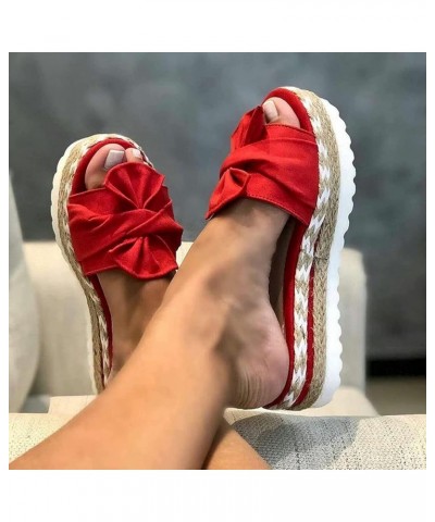 Women Summer Beach Sandals Shoes Anti-Slip Slipper Summer Beach Bow Slip on Sandals Summer Open Toe Beach Travel Fashion Slip...