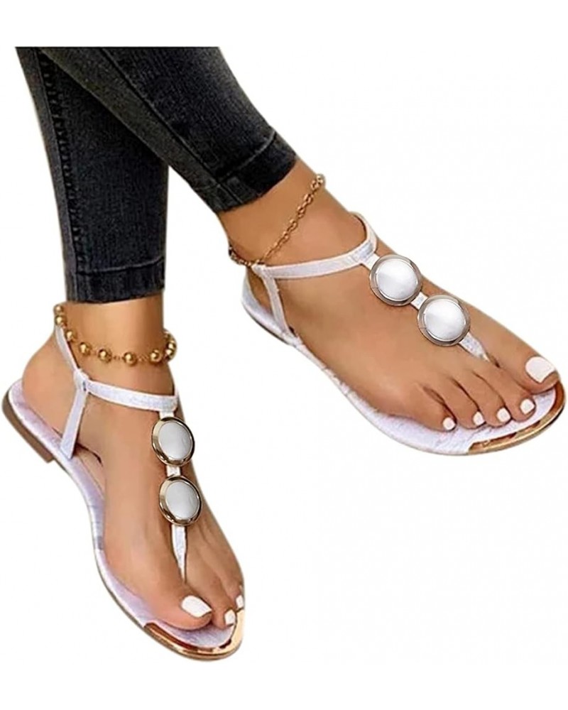 LONG-M Women's Sandals Anti-Slip Sandals Gladiator Toe Split Roman Sandals Strap Sandals White 35 $18.40 Sandals