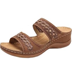 Women Sandals Embroidered Slip on Women's Open Toe Sandals Comfortable Large Size Flip Flop Slippers Women 6 Brown $8.66 Sandals