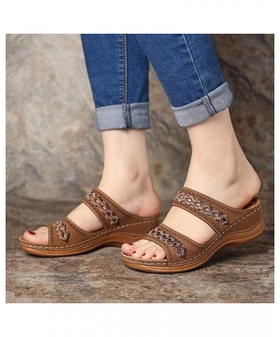 Women Sandals Embroidered Slip on Women's Open Toe Sandals Comfortable Large Size Flip Flop Slippers Women 6 Brown $8.66 Sandals