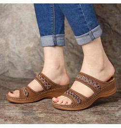 Women Sandals Embroidered Slip on Women's Open Toe Sandals Comfortable Large Size Flip Flop Slippers Women 6 Brown $8.66 Sandals