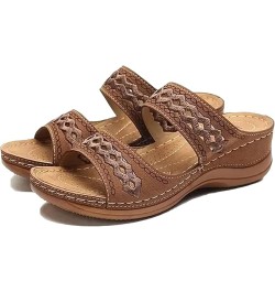 Women Sandals Embroidered Slip on Women's Open Toe Sandals Comfortable Large Size Flip Flop Slippers Women 6 Brown $8.66 Sandals