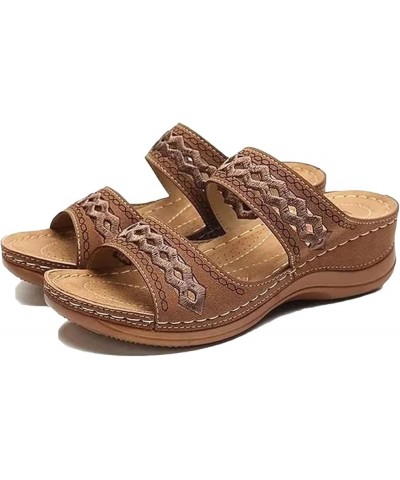 Women Sandals Embroidered Slip on Women's Open Toe Sandals Comfortable Large Size Flip Flop Slippers Women 6 Brown $8.66 Sandals