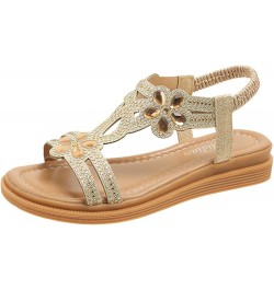 Womens Sandals Comfortable Dressy, Rhinestone Sandals for Women Casual Open Toe Bohemian Sandals with Elastic Strap Gold $13....