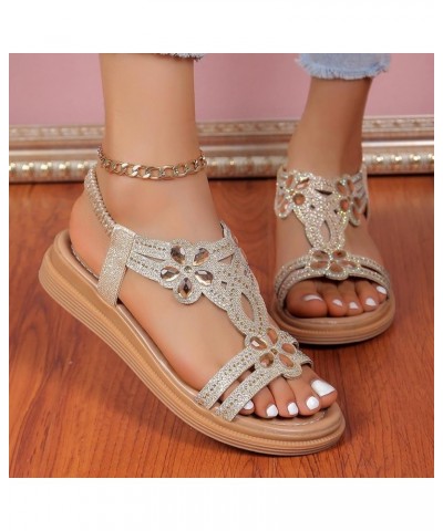 Womens Sandals Comfortable Dressy, Rhinestone Sandals for Women Casual Open Toe Bohemian Sandals with Elastic Strap Gold $13....