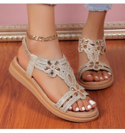 Womens Sandals Comfortable Dressy, Rhinestone Sandals for Women Casual Open Toe Bohemian Sandals with Elastic Strap Gold $13....