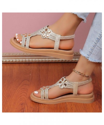 Womens Sandals Comfortable Dressy, Rhinestone Sandals for Women Casual Open Toe Bohemian Sandals with Elastic Strap Gold $13....