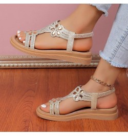 Womens Sandals Comfortable Dressy, Rhinestone Sandals for Women Casual Open Toe Bohemian Sandals with Elastic Strap Gold $13....