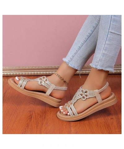 Womens Sandals Comfortable Dressy, Rhinestone Sandals for Women Casual Open Toe Bohemian Sandals with Elastic Strap Gold $13....