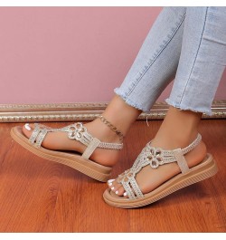 Womens Sandals Comfortable Dressy, Rhinestone Sandals for Women Casual Open Toe Bohemian Sandals with Elastic Strap Gold $13....