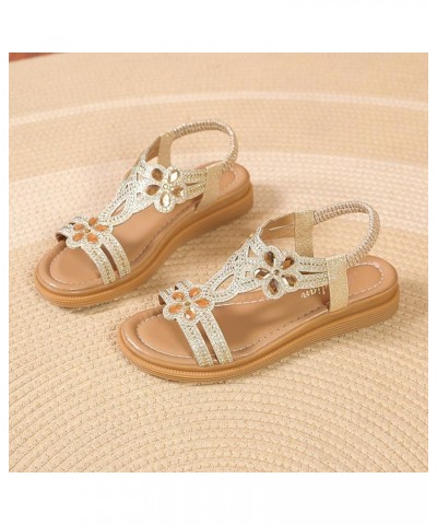 Womens Sandals Comfortable Dressy, Rhinestone Sandals for Women Casual Open Toe Bohemian Sandals with Elastic Strap Gold $13....