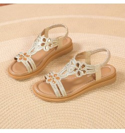 Womens Sandals Comfortable Dressy, Rhinestone Sandals for Women Casual Open Toe Bohemian Sandals with Elastic Strap Gold $13....