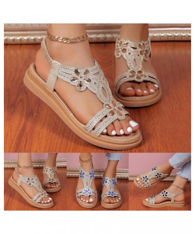 Womens Sandals Comfortable Dressy, Rhinestone Sandals for Women Casual Open Toe Bohemian Sandals with Elastic Strap Gold $13....