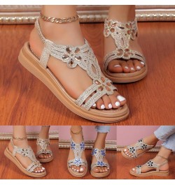 Womens Sandals Comfortable Dressy, Rhinestone Sandals for Women Casual Open Toe Bohemian Sandals with Elastic Strap Gold $13....