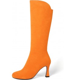 Womens Suede Round Toe Fashion Office Zip Spool High Heel Mid Calf Boots 3.3 Inch Hot Orange $47.52 Boots