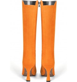 Womens Suede Round Toe Fashion Office Zip Spool High Heel Mid Calf Boots 3.3 Inch Hot Orange $47.52 Boots