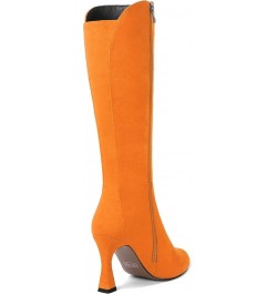 Womens Suede Round Toe Fashion Office Zip Spool High Heel Mid Calf Boots 3.3 Inch Hot Orange $47.52 Boots