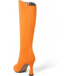 Womens Suede Round Toe Fashion Office Zip Spool High Heel Mid Calf Boots 3.3 Inch Hot Orange $47.52 Boots