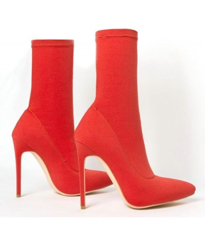 Fashion Stiletto Pointed Toe Boots Women's Winter Long Boots High Heel Suitable for Autumn And Winter Red $36.57 Boots