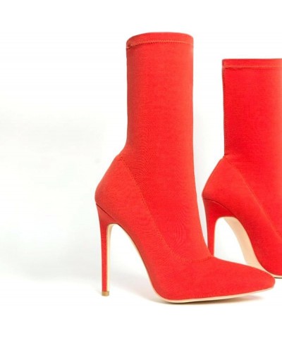 Fashion Stiletto Pointed Toe Boots Women's Winter Long Boots High Heel Suitable for Autumn And Winter Red $36.57 Boots