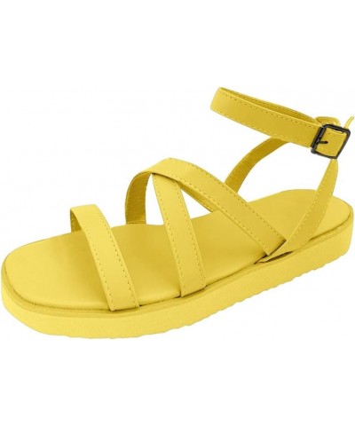 Women Casual Strappy Sandal Soft Ankle Strap Slippers Flip Flops Pump Sandals Evening Classic Slide Sandals Yellow $14.49 San...