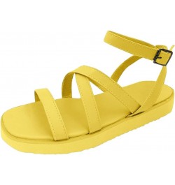 Women Casual Strappy Sandal Soft Ankle Strap Slippers Flip Flops Pump Sandals Evening Classic Slide Sandals Yellow $14.49 San...