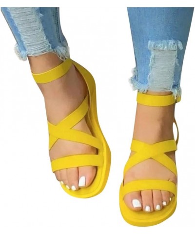 Women Casual Strappy Sandal Soft Ankle Strap Slippers Flip Flops Pump Sandals Evening Classic Slide Sandals Yellow $14.49 San...