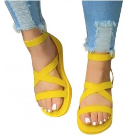 Women Casual Strappy Sandal Soft Ankle Strap Slippers Flip Flops Pump Sandals Evening Classic Slide Sandals Yellow $14.49 San...