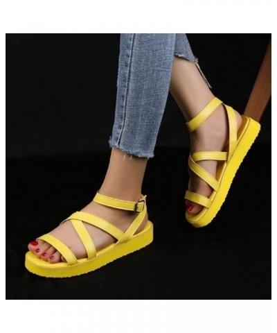 Women Casual Strappy Sandal Soft Ankle Strap Slippers Flip Flops Pump Sandals Evening Classic Slide Sandals Yellow $14.49 San...