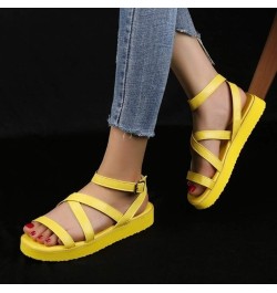 Women Casual Strappy Sandal Soft Ankle Strap Slippers Flip Flops Pump Sandals Evening Classic Slide Sandals Yellow $14.49 San...