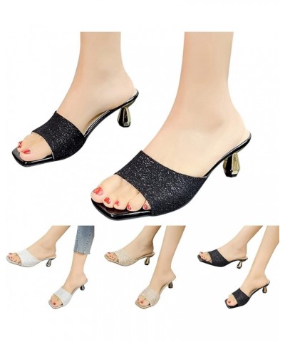 Women's Open Toe Ankle Strap Low Block Chunky Heels Sandals Party Dress Pumps Shoes Heels for Women Sexy Chunky Heel Black 2 ...