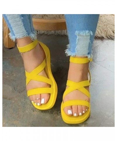 Women Casual Strappy Sandal Soft Ankle Strap Slippers Flip Flops Pump Sandals Evening Classic Slide Sandals Yellow $14.49 San...