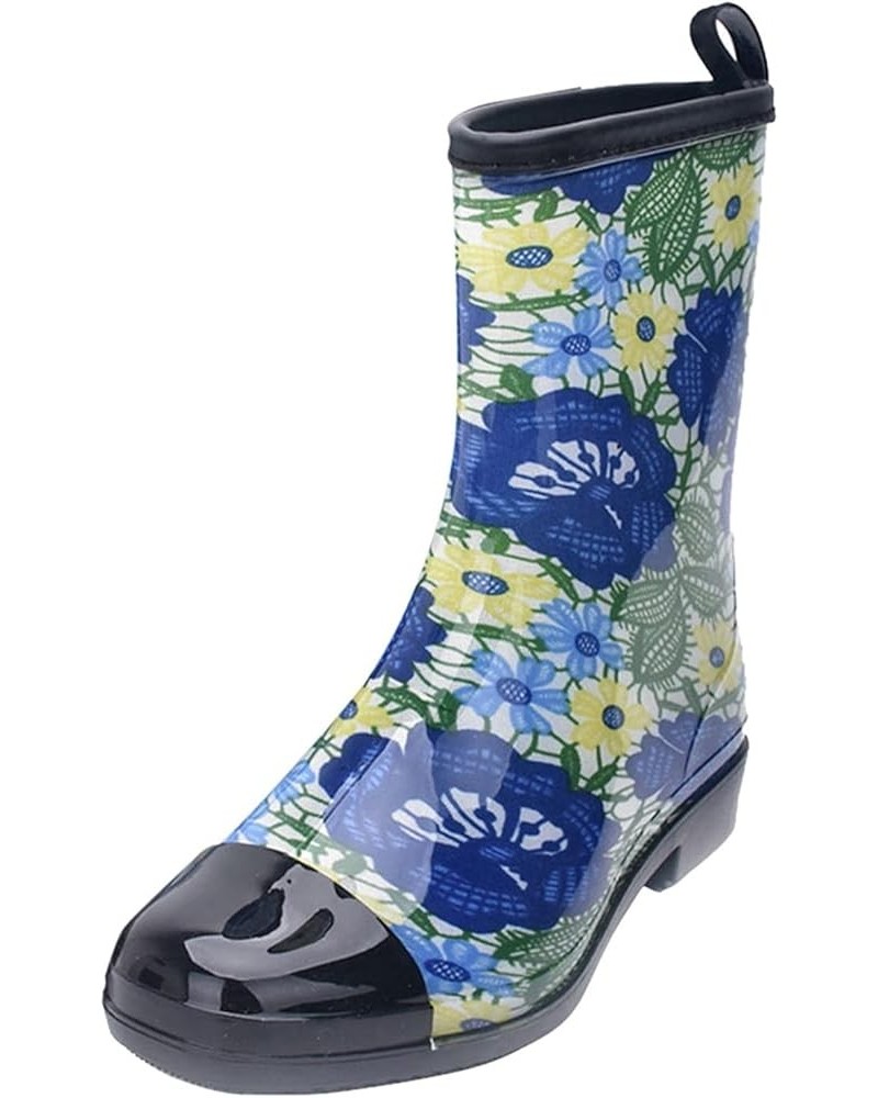 Ankle Rain Boots for Women Wide, Women's Mid Calf Rain Boots Printed Waterproof Rubber Boots Short Garden Shose Blue $24.06 B...