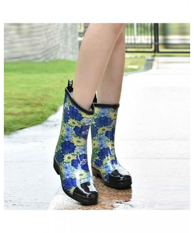 Ankle Rain Boots for Women Wide, Women's Mid Calf Rain Boots Printed Waterproof Rubber Boots Short Garden Shose Blue $24.06 B...