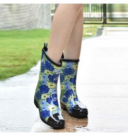 Ankle Rain Boots for Women Wide, Women's Mid Calf Rain Boots Printed Waterproof Rubber Boots Short Garden Shose Blue $24.06 B...