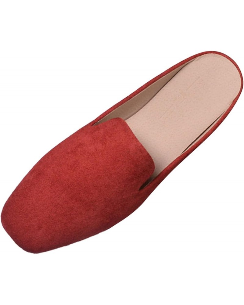 Women's Spring and Autumn New Casual Comfortable Solid Color Flat Half Slippers Women Wide Width Shoes Business Casual Red $9...